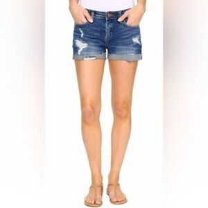 NWT BLANK NYC Women’s The Barrow Blue Jean Shorts Cuffed Hem Distressed- Size 29